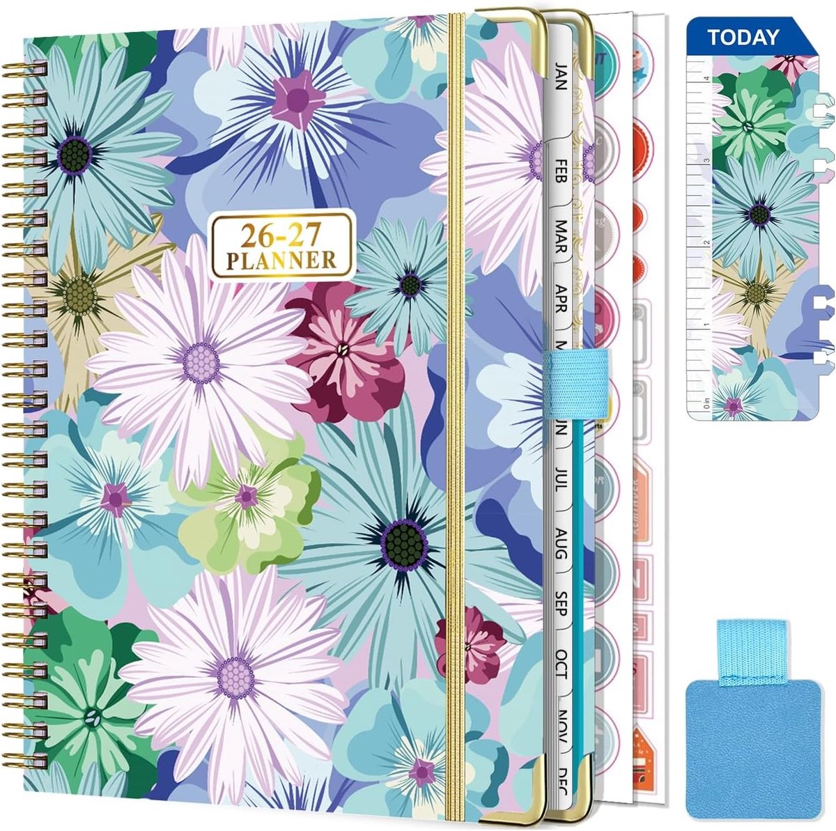 Schoolagenda 2026 2027 - Blauw - 21,7 x 15,8 x 1 cm - A5 Planner met Spiraalbinding en Extra Accessoires - Voor Studenten en Professionals
