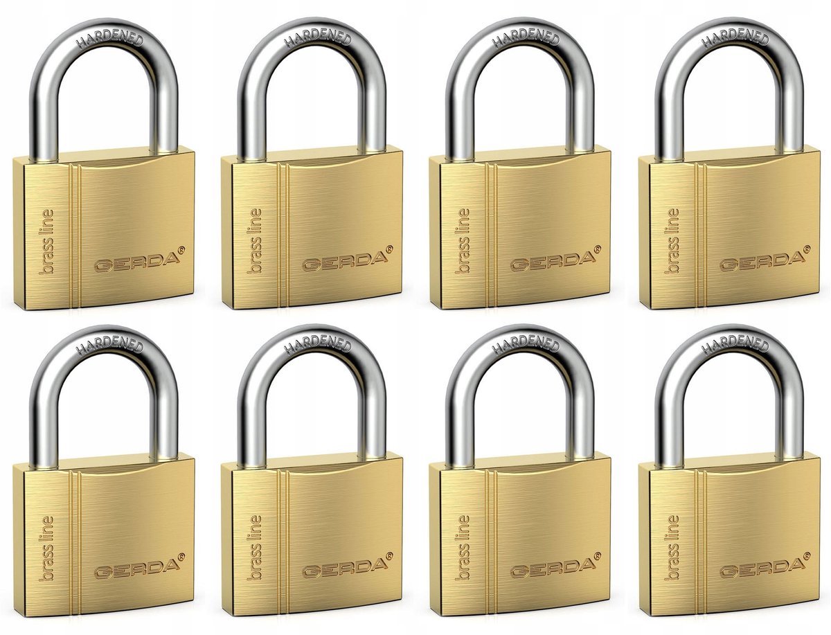 8x Gerda Hangsloten One Key System 40mm Messing