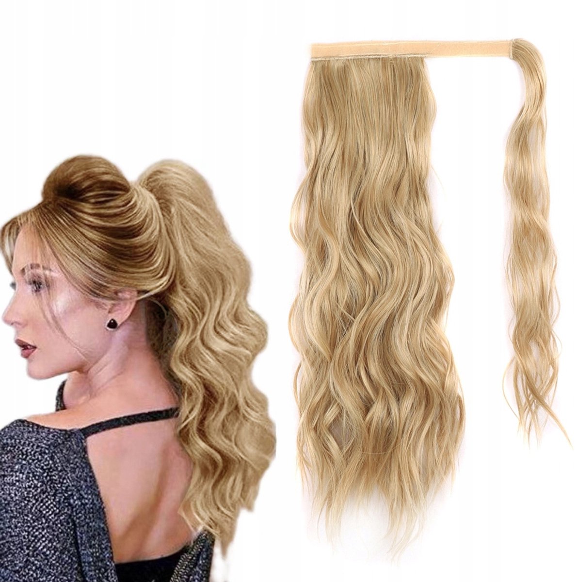 Merkloos Krullende Paardenstaart Haarstuk 47CM Blond Synthetisch