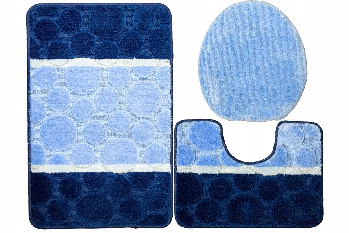 3-delige Antislip Badkamermatten Set - Blauwe Stippen & Strepen