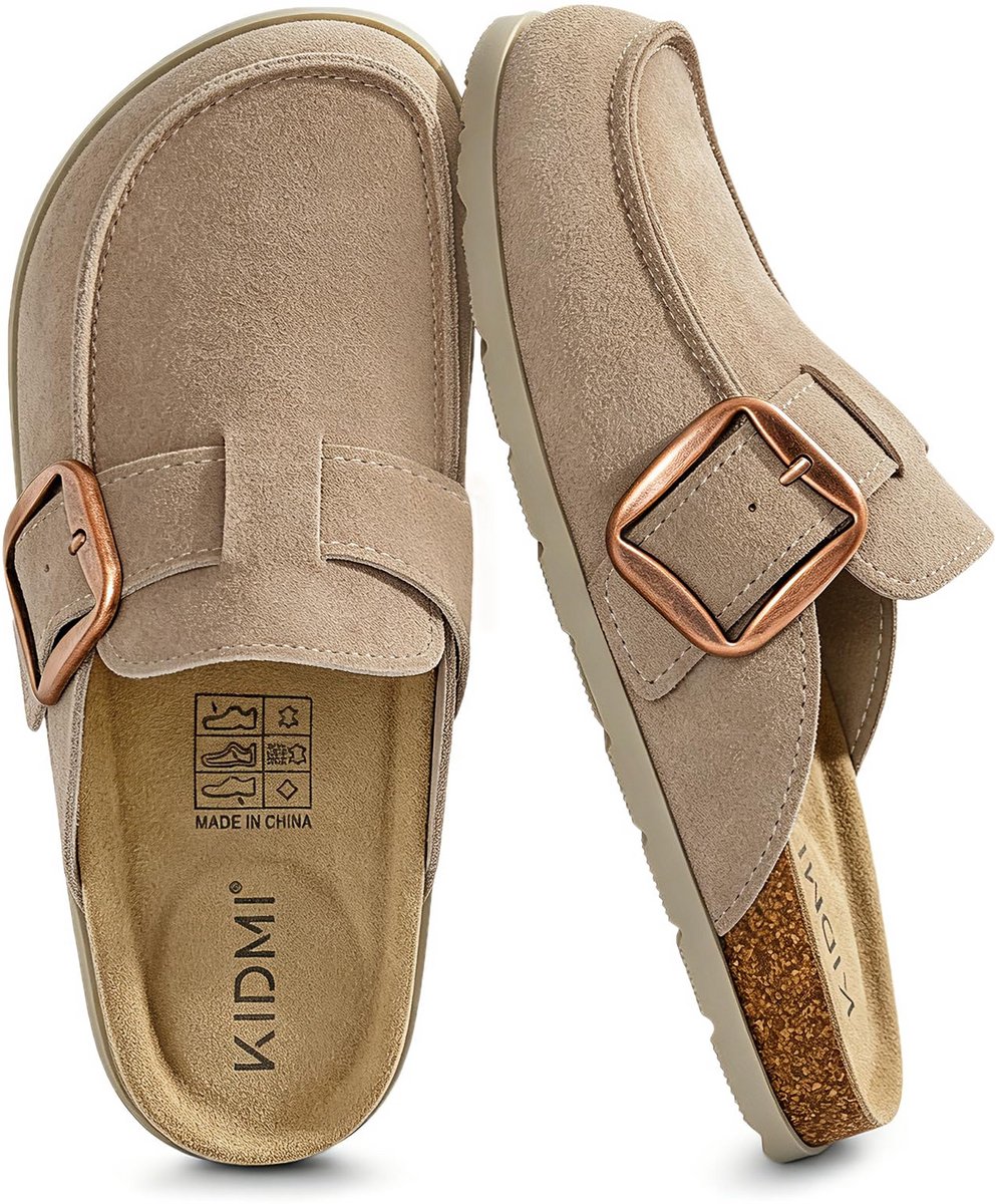 Homaxy - Unisex Clogs – Koe suède – Houten clogs - Comfort slippers – Met Voetboogsteun – Abrikooskleurig - 37- Geschikt voor een voetlengte van 23,5 cm