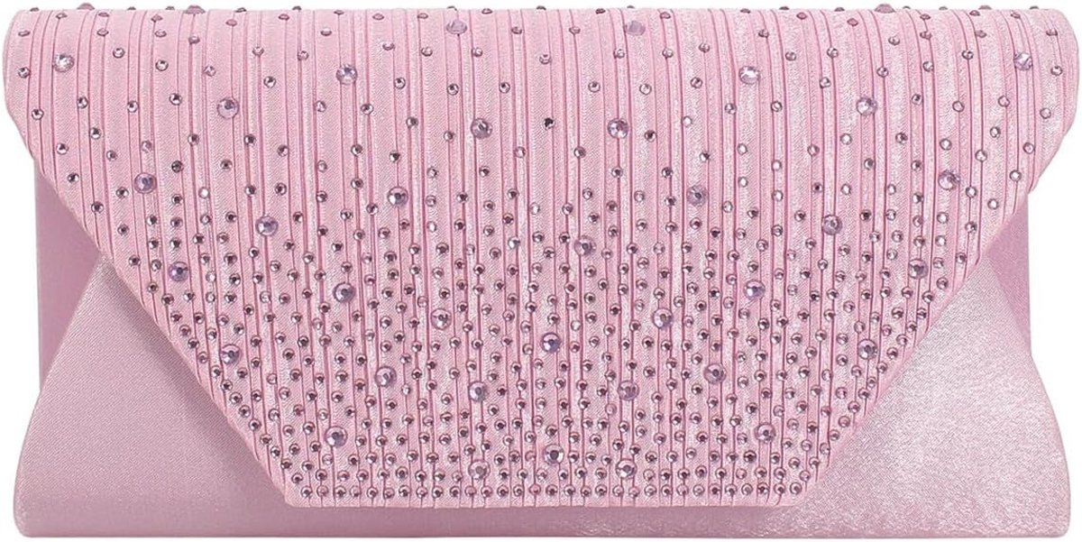 Fioeyr Women Diamante Envelope Clutch Bag Evening Handbag Purse Shoulder Bags For Wedding Bridal Prom Party, Pink - ShopVlot