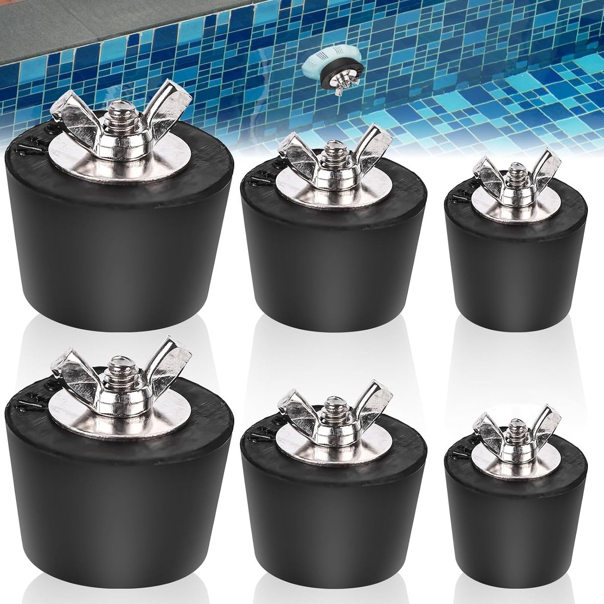 Pack of 6 Pool Winter Stopper 32 mm 38 mm 51 mm Pool Stops Winter Rubber Stoppers with Stainless Steel Bolts Winter - ShopVlot