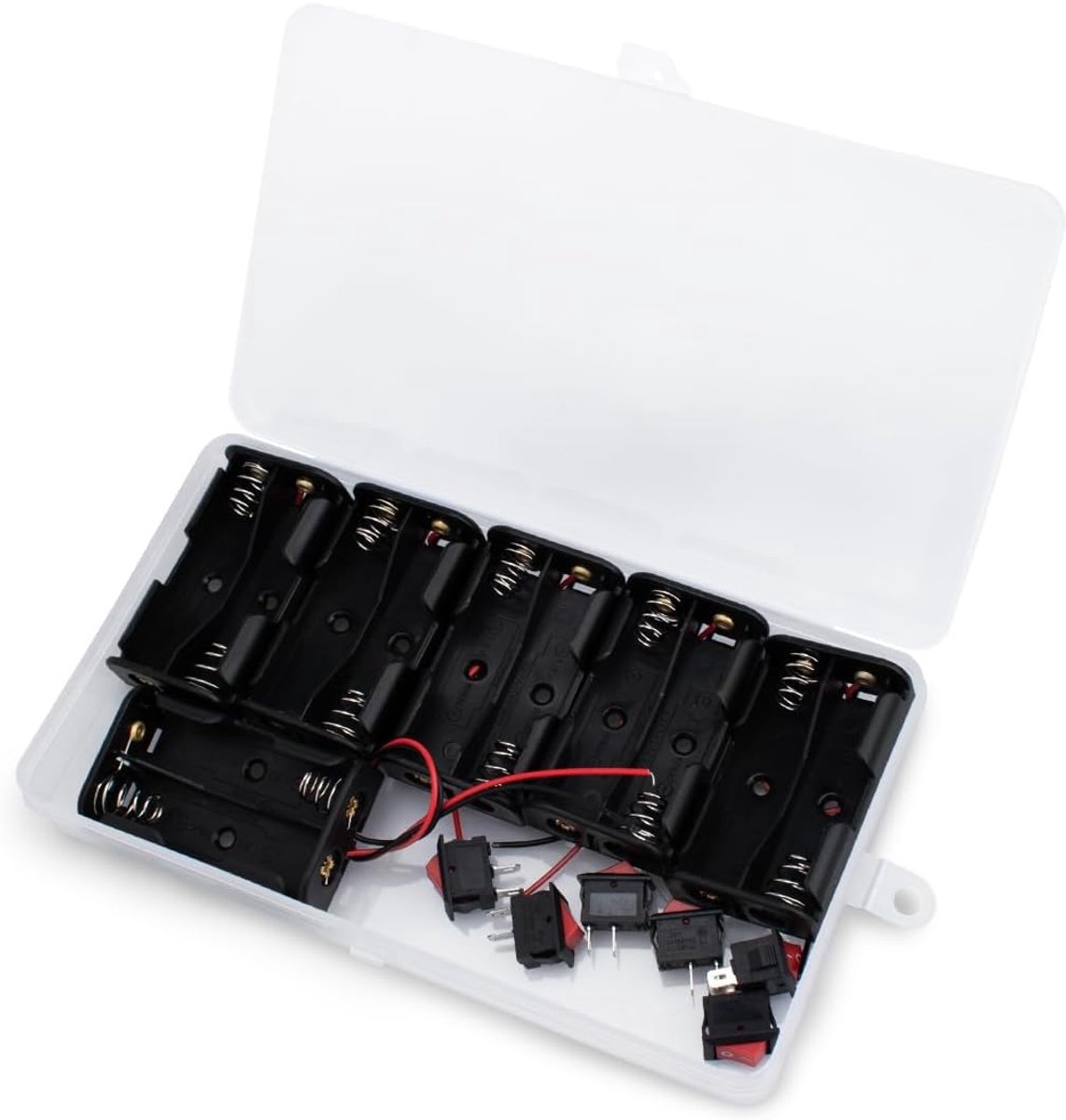 6pcs 2 x 1.5V AA battery holder, Wire Leads battery holder case box with 6 Switch - ShopVlot