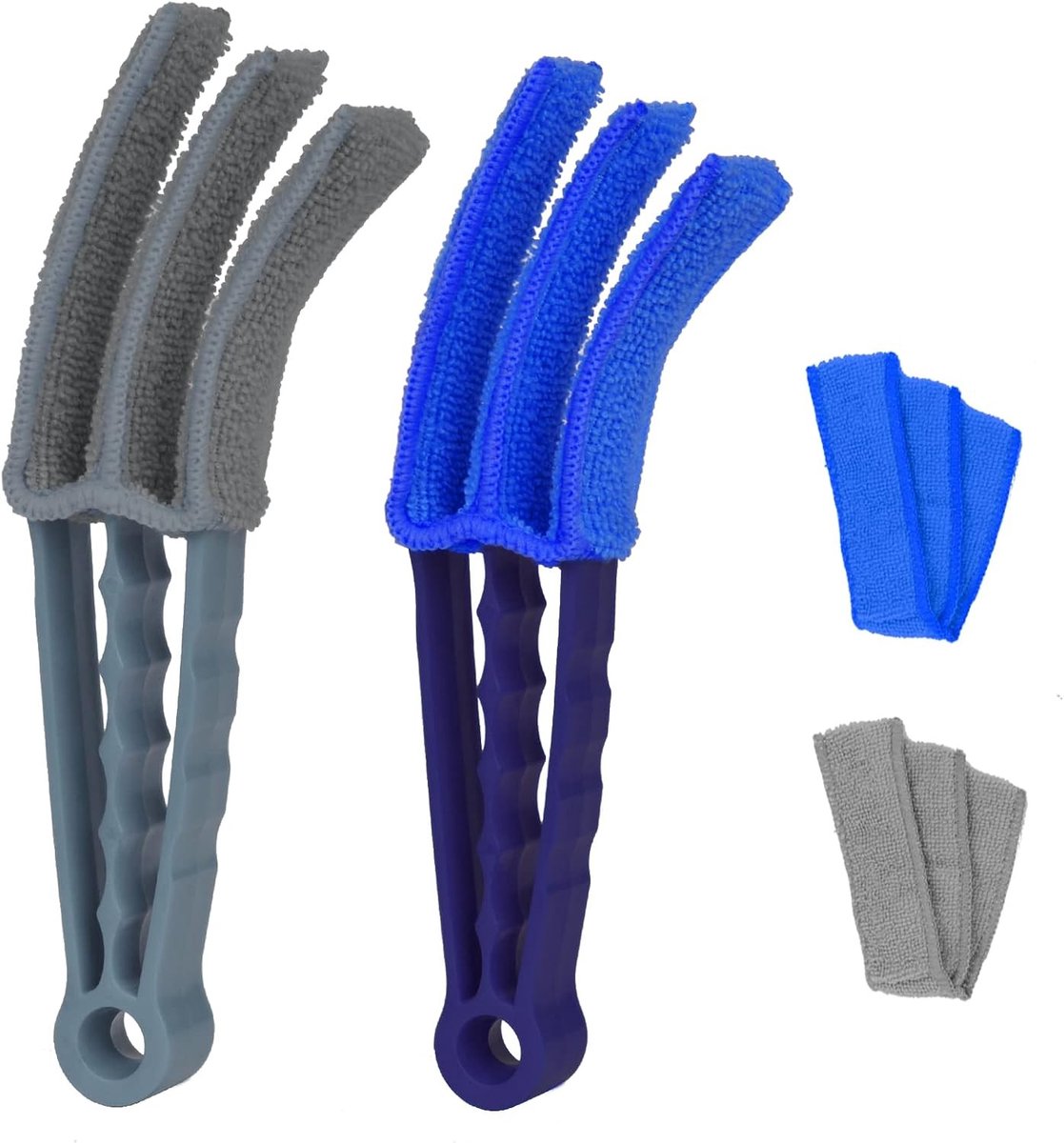 Jaloeziereiniger - Koningsblauw en Grijs - 21 cm - Microvezel Reinigingsborstels met Doekjes - Voor Jaloezieën en Ventilatoren