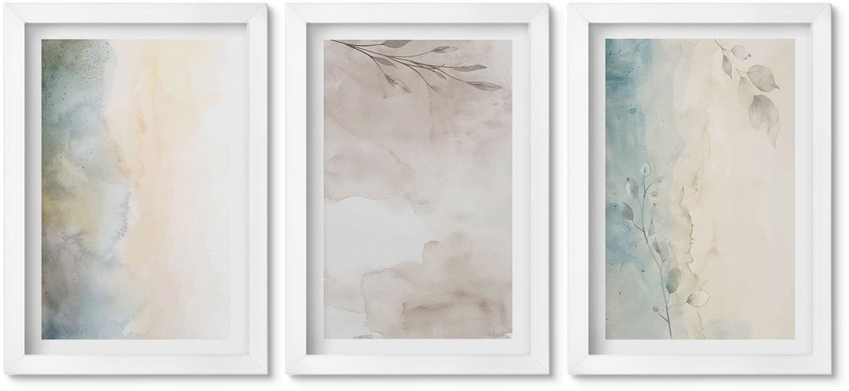 Wallfluent 3-Delige Schilderij Set - Fijne Aquarelkartonnen - 20 x 30 - Muurdecoratie - Decoratieve Schilderijen - Wohnzimmer