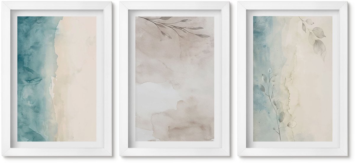Wallfluent 3-Delige Schilderij Set - Subtiele Aquarelverftextuur - 20 x 30 - Wanddecoratie - Schilderijen Set - Interieur - Stijlvolle Muurdecoratie