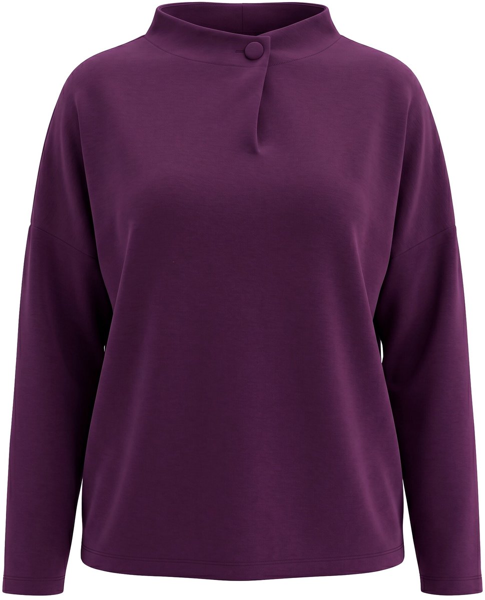 Ulla Popken - Dames - Sweatshirt oversized opstaande kraag lange mouwen - Donkerpruim - Maat 54+