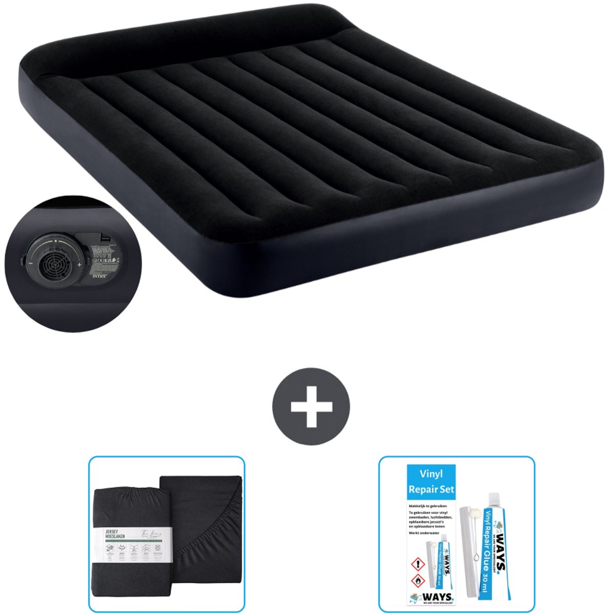 Intex Luchtbed - 2-Persoons - 152 x 203 x 25 cm - Blauw - Inclusief pomp - Accessoires CB18