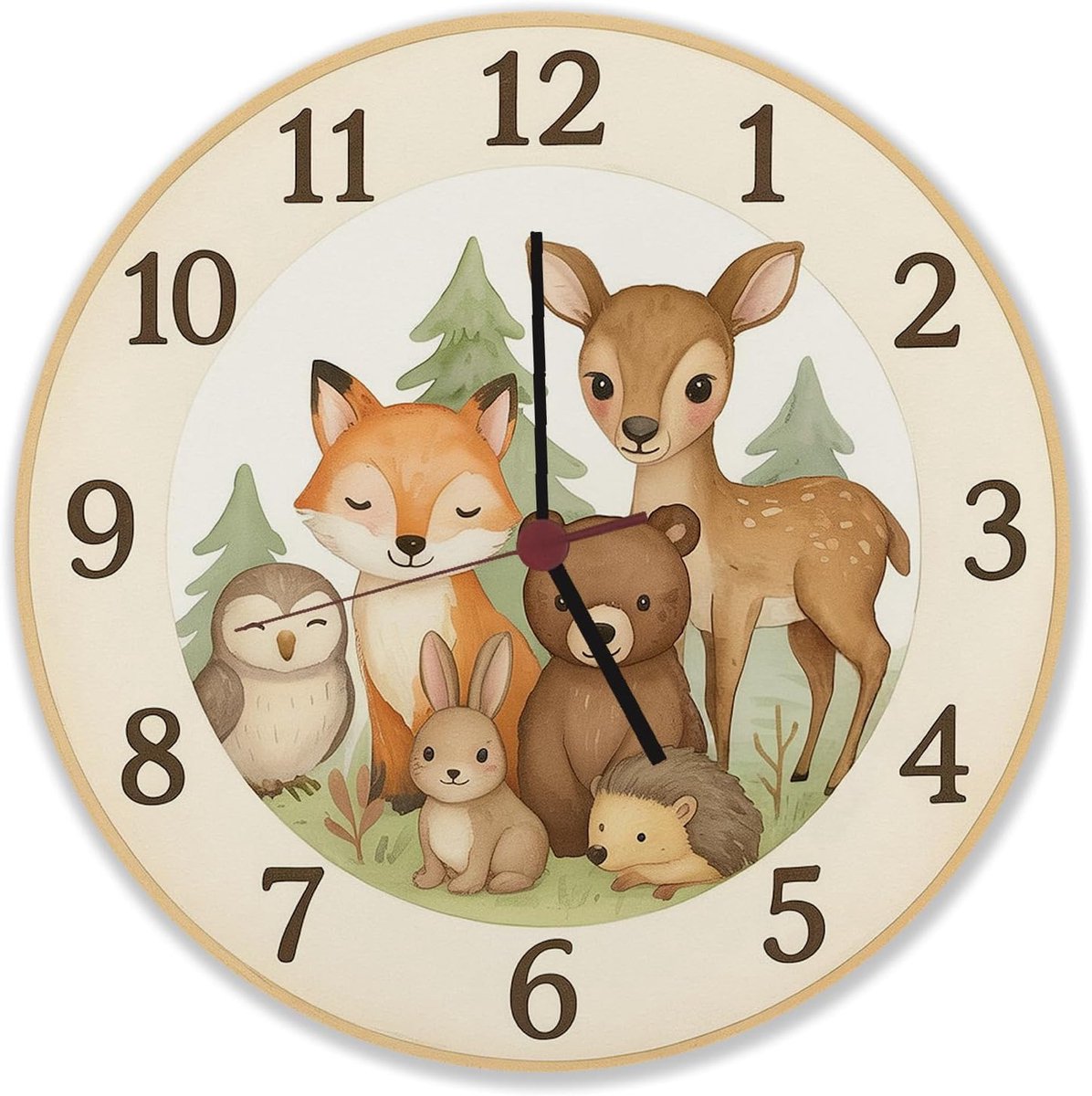 Wandklok bosdieren aquarelstijl - decoratieve klok - grappige dieren - ideaal voor dierenliefhebbers - ShopVlot