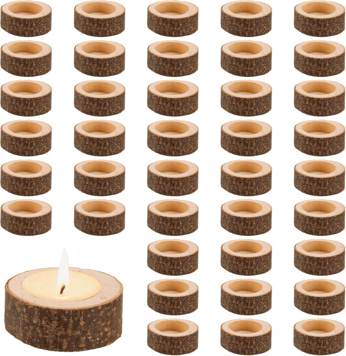 Theelichthouders 40 stuks - Houten kaarsenhouders - Natuurlijke decoratie - Ideaal voor sfeervolle evenementen - ShopVlot
