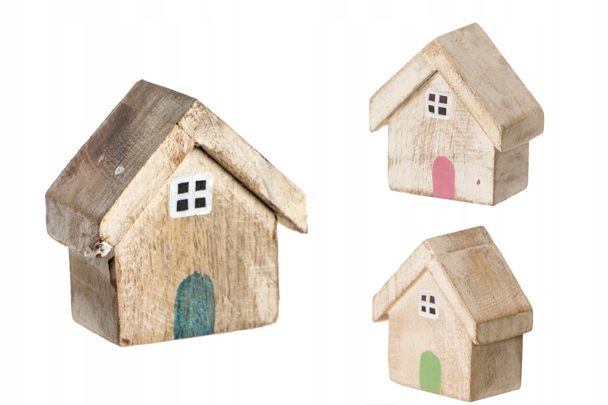 Houten Huisje India - 3 Kleuren - Mango Hout Decoratie
