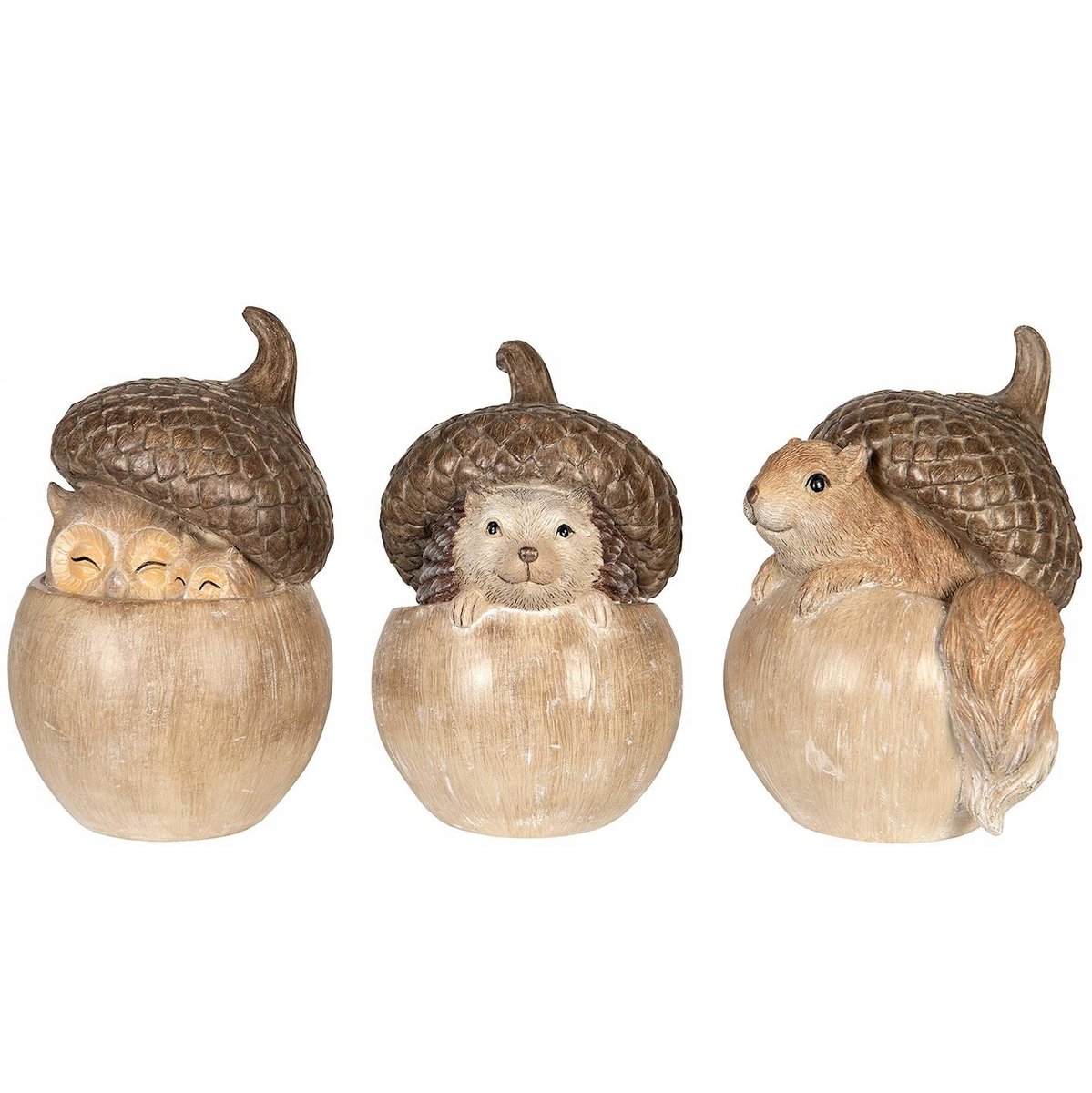 Set van 3 Herfst Decoratie Figuren: Uil, Egel, Eekhoorn