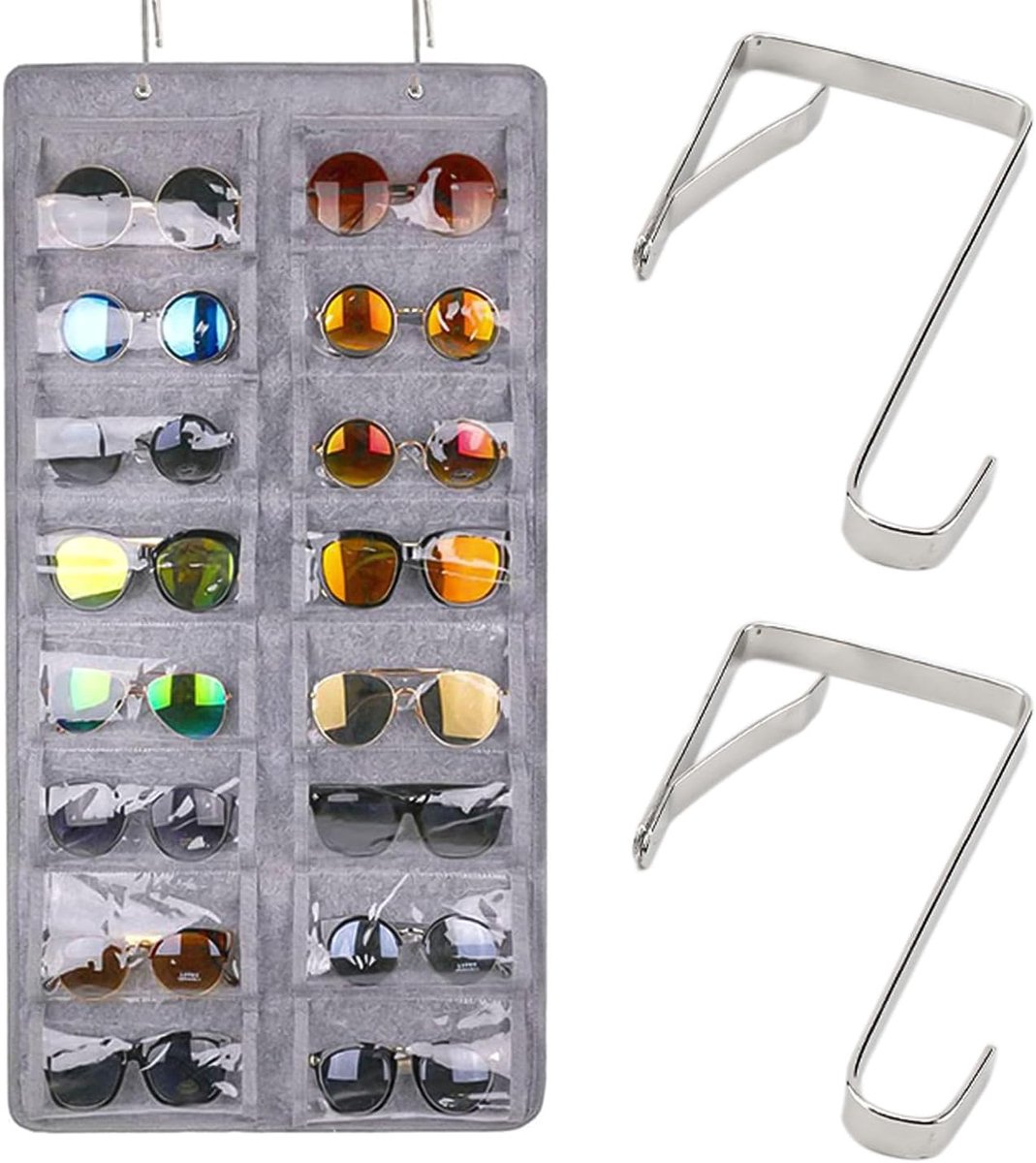 Glazen Organizer Wandtas - 16 Compartimenten - Lichtgrijs - Beschermt zonnebrillen tegen krassen - ShopVlot