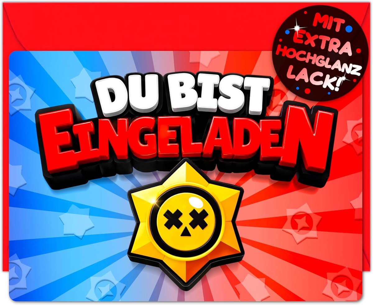 12 x gaming-uitnodigingskaarten voor kinderverjaardag, jongens en meisjes + 12 x enveloppen, de Battle Star - ShopVlot