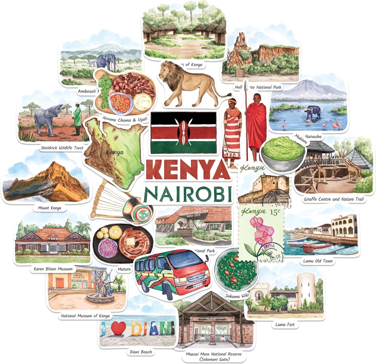 Navy Peony Kenya Travel Stickers (28 pieces) (Eye Catcher) - ShopVlot