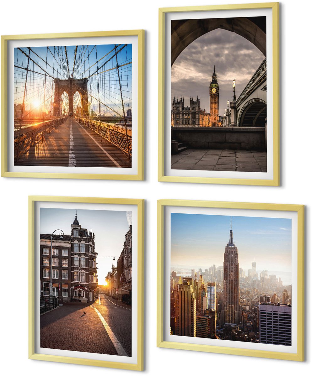 Coloray 4-Delige Schilderij Set - Een serie foto's met stadseten en een uitzicht op Londen. - 40 x 40 cm en 40 x 60 cm - Wanddecoratie - Moderne Interieurdecoratie - Muurdecoratie