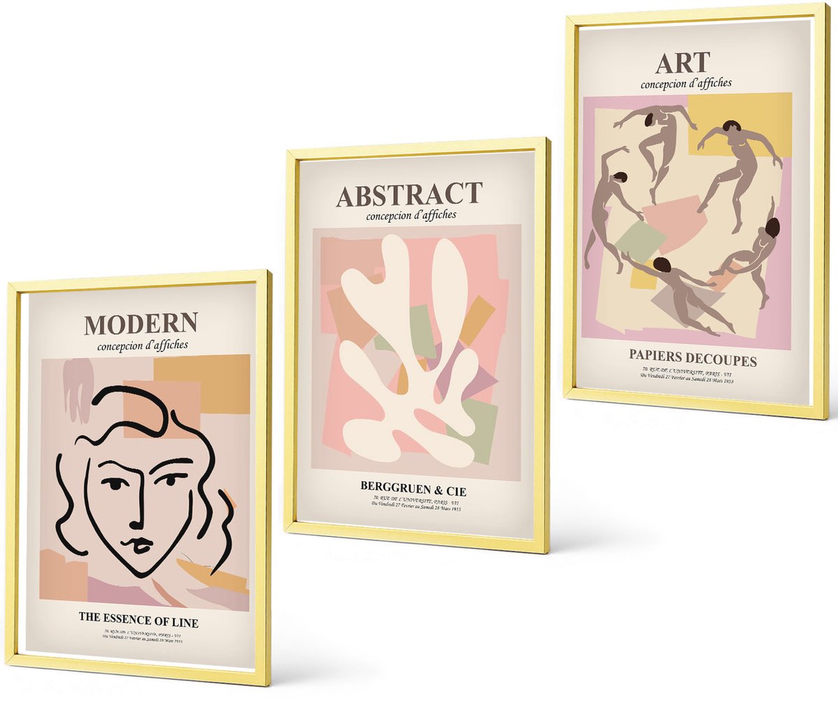 Coloray 3-Delige Schilderij Set - Lemonade, Italiaans Uitzicht En Een Zonnig Terras - 40 x 40 cm En 40 x 60 cm - Wanddecoratie - Schilderijen Set - Kantoor - Interieur Decoratie