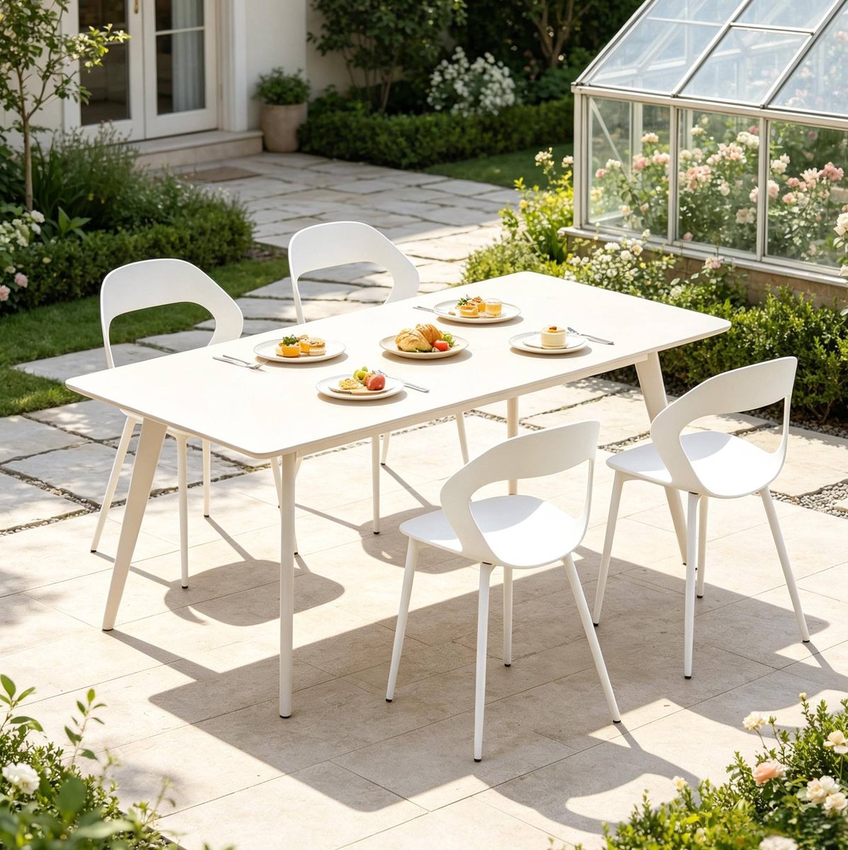 FloraGrace Eetkamerstoel Set Van 4 - Ergonomische Open Rugleuning En Armloos Design - Modern Voor Eetkamer En Keuken - Kunststof - Wit