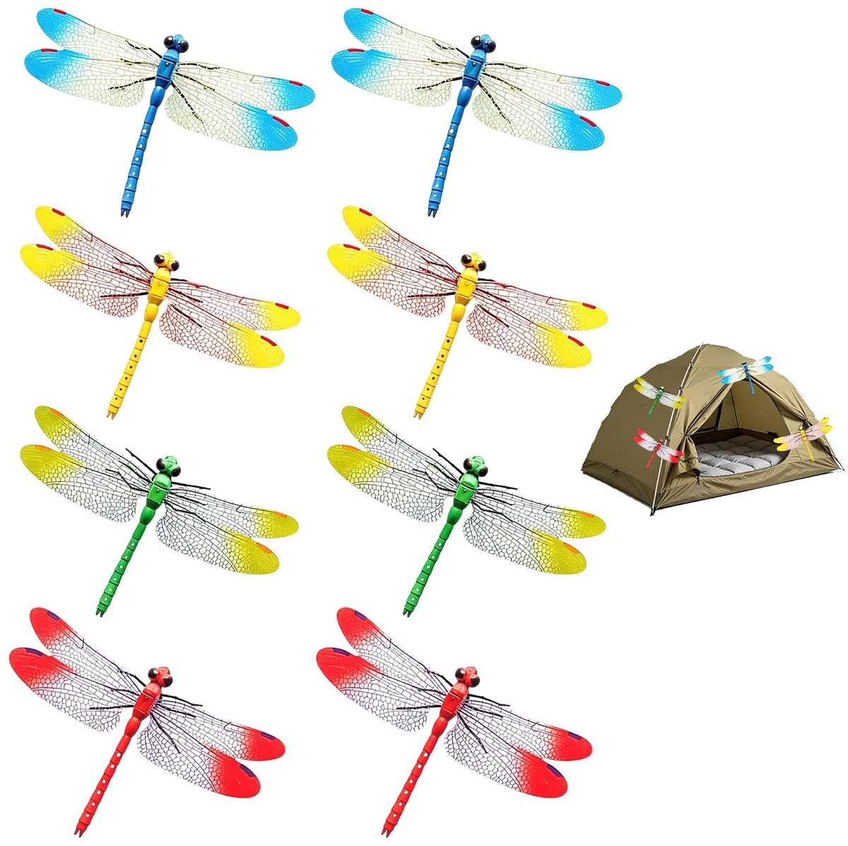 Libellen nep pvc insectenafweer outdoor camping tuin decoratie met naald en hanger voor hoeden rugzakken tent, terras - ShopVlot