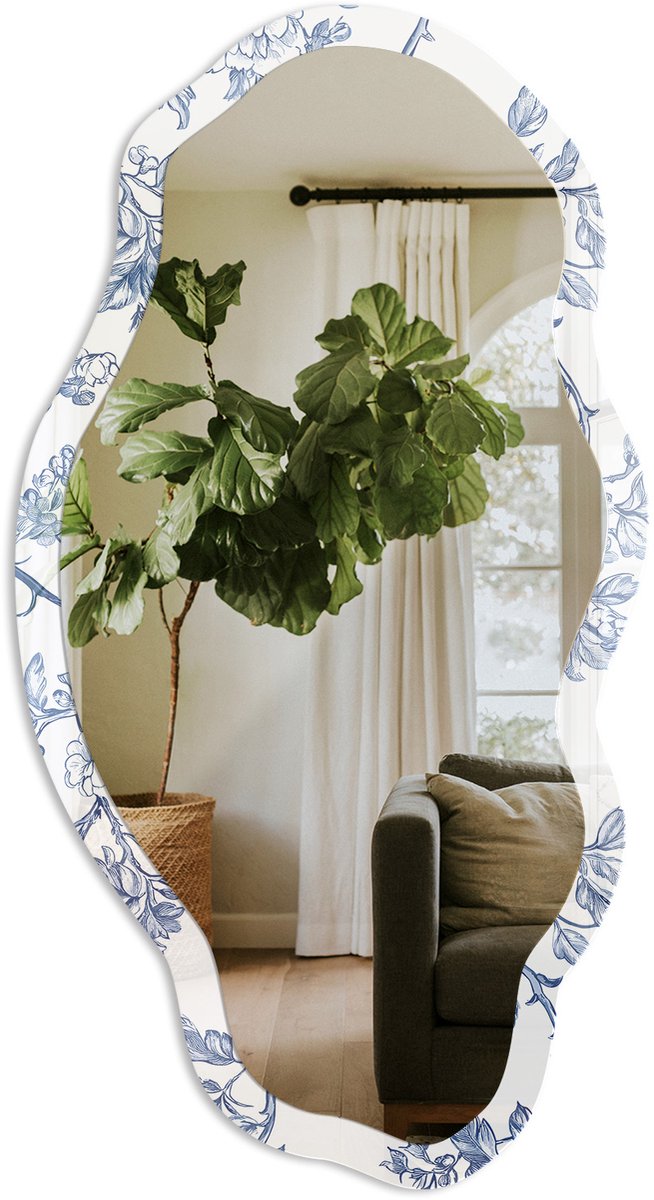 TULUP Klassieke Flora Spiegel - Wit Moderne Rechthoekige Wandspiegel - Organische Spiegel - Slaapkamer, Woonkamer, Badkamer - Illustratief - 45x90 cm - Totale afmeting 52x97 cm Klassieke Flora, Wit