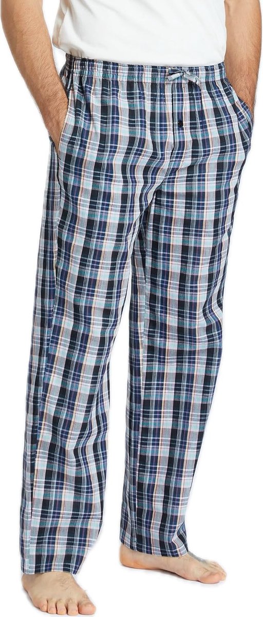 Men's 100% Cotton Pajama Pants Woven Checkered Sleep Pants Loungewear Pajama Pants with Pockets - ShopVlot