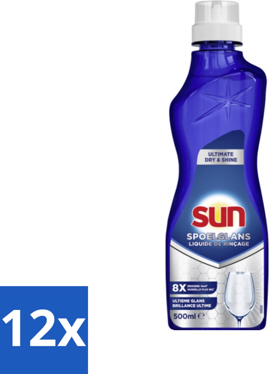 12 x Sun - Spoelglansmiddel - Dry & Shine - 500 ml - Spoelglansmiddel - Vaatwasser - Droge Vaat - Glanzende Vaat - Spoelresultaat