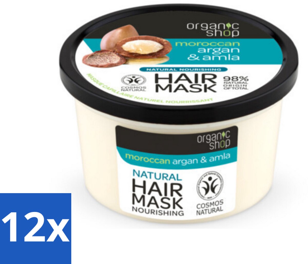 12 x Organic Shop - Haarmasker Argan & Amla - Herstellend en Verzorgend - 250 ml - Haar Masker Argan - Haarmasker Amla - Herstellend Haarmasker - Verzorgend Haarmasker - Beschadigd Haar