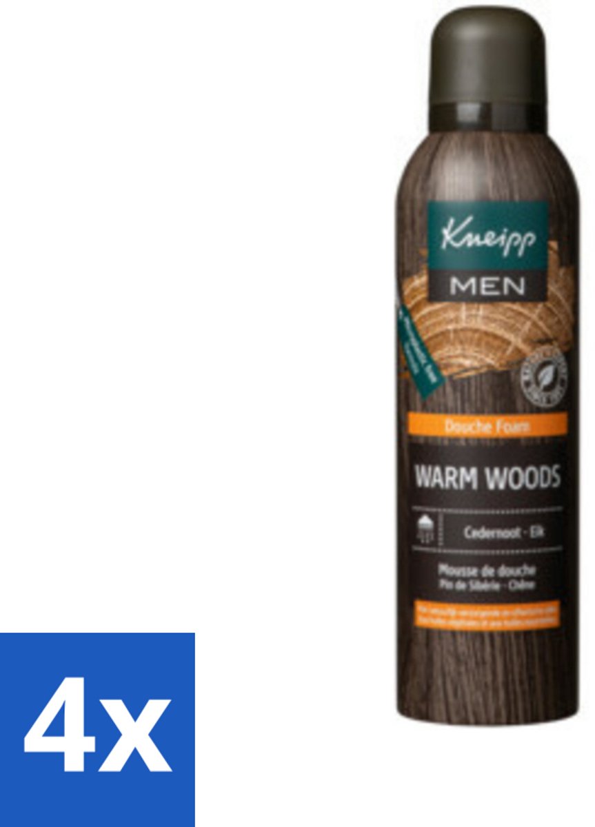 4 x Kneipp - Douche schuim - Men - Warm Woods - Warme houtgeur - 200 ml - Douche Foam - Mannen - Natuurlijke Verzorging - Houtgeur - Cedernoot