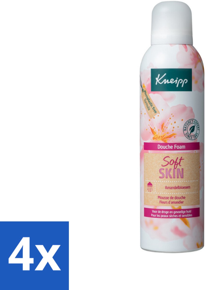4 x Kneipp - Douche foam - Soft Skin - Voor droge en gevoelige huid - 200 ml - Douche Schuim - Zachte Huid - Gevoelige Huid - Amandelbloesem - Natuurlijke Oliën