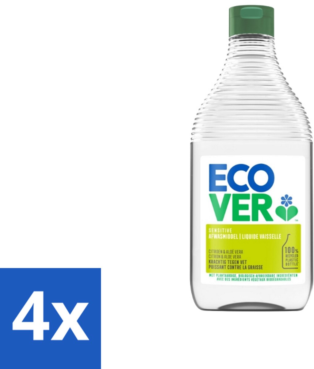 4 x Ecover - Afwasmiddel - Citroen & Aloë Vera - 450 ml - Afwasmiddel - Citroen - Aloë Vera - Biologisch Afbreekbaar - Milieuvriendelijk