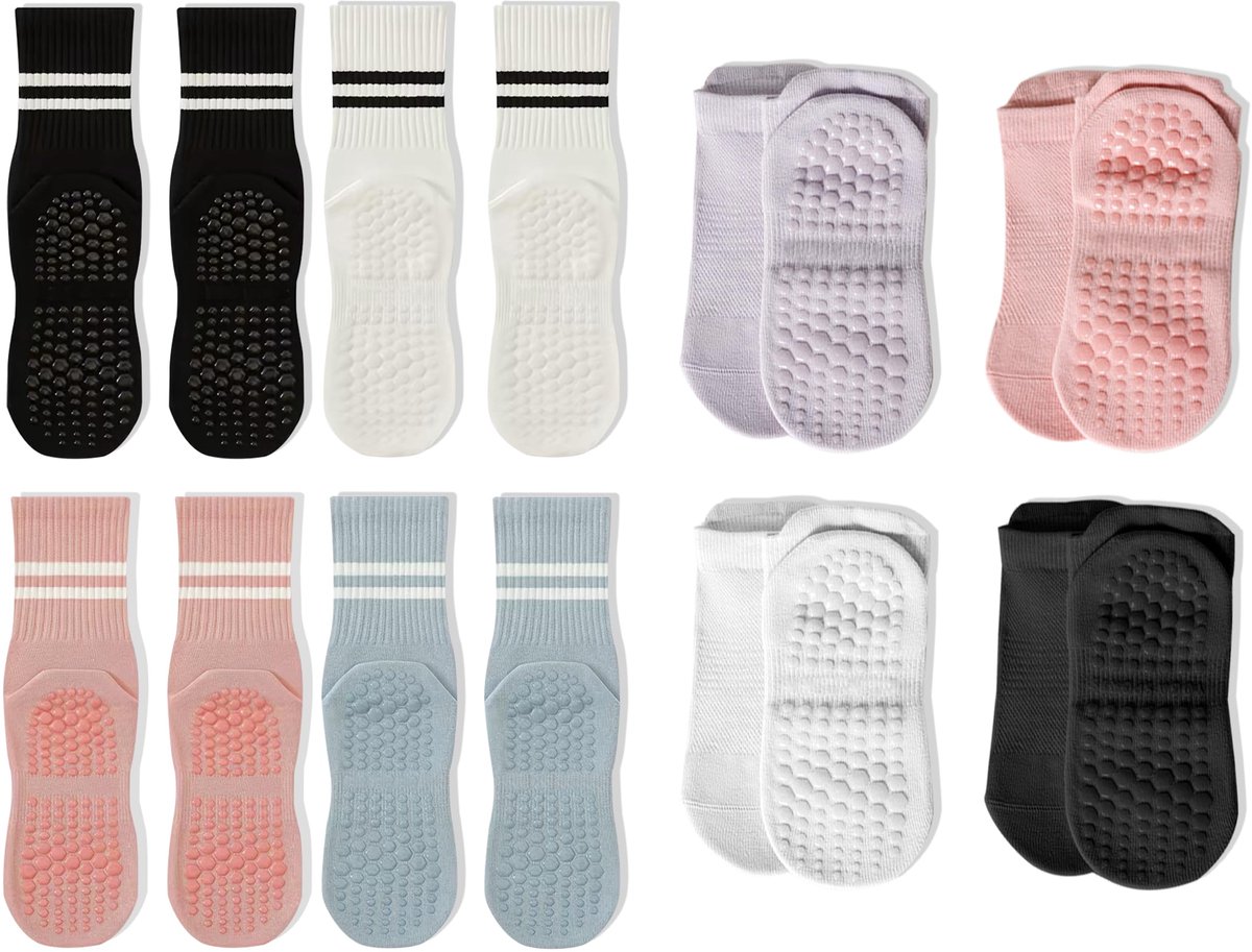 Pilatessokken Dames 8 Paar - Ademend Model - Antislip met Noppen - Ideaal voor Fitness - ShopVlot