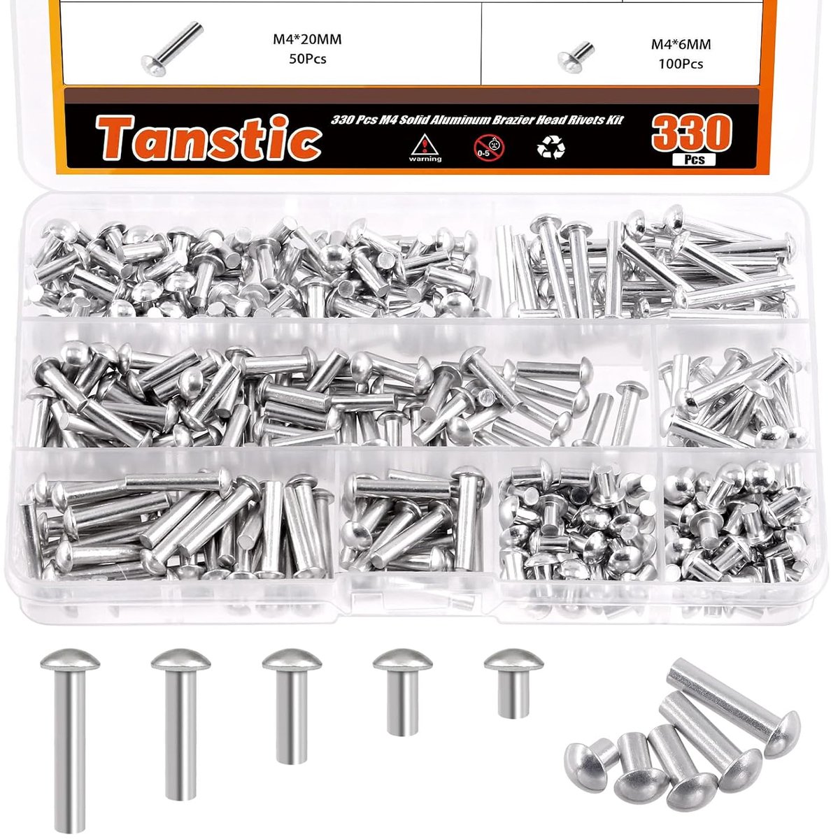 Aluminium klinknagels M4 - 330 stuks - solide materiaal - ideaal voor machines - ShopVlot