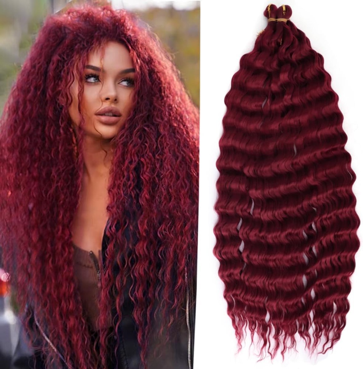 Crochet Haar Extensions 55CM - Diepe Twist - Wijnrood - Natuurlijke uitstraling - ShopVlot