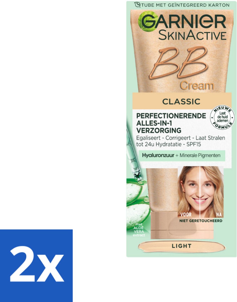 2 x Garnier - SkinActive - BB Cream Classic Light - 5-in-1 Verzorging - 50 ml - BB Crème - Dagcrème - Lichte Huid - Garnier - 5-in-1