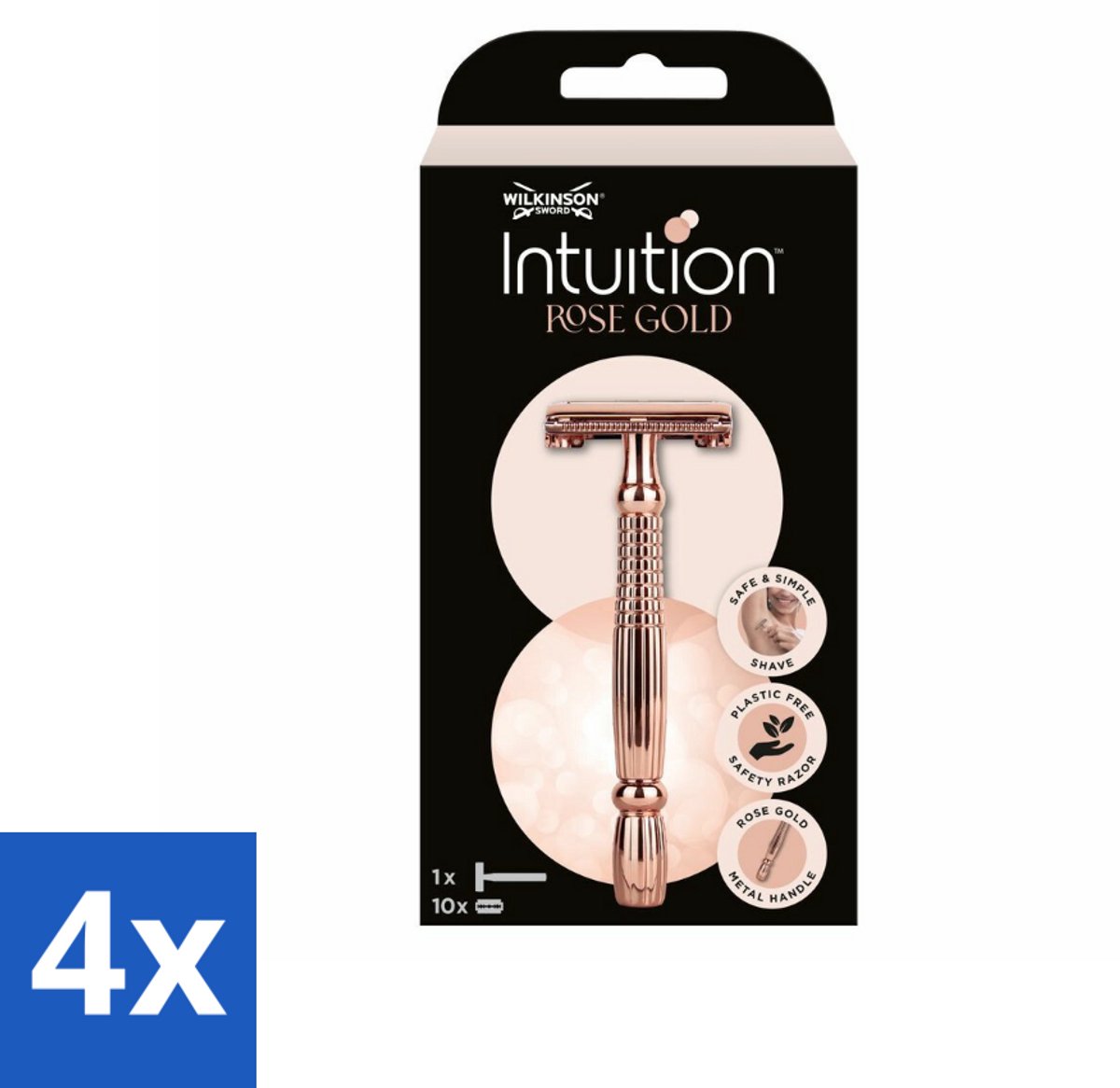 4 x Wilkinson Sword - Scheermes - Intuition Rose Gold - Luxe - 10 mesjes - Veiligheids Scheermes - Scheermes Dames - Scheermes Heren - Scheermes Rose Gold - Scheermes Wilkinson