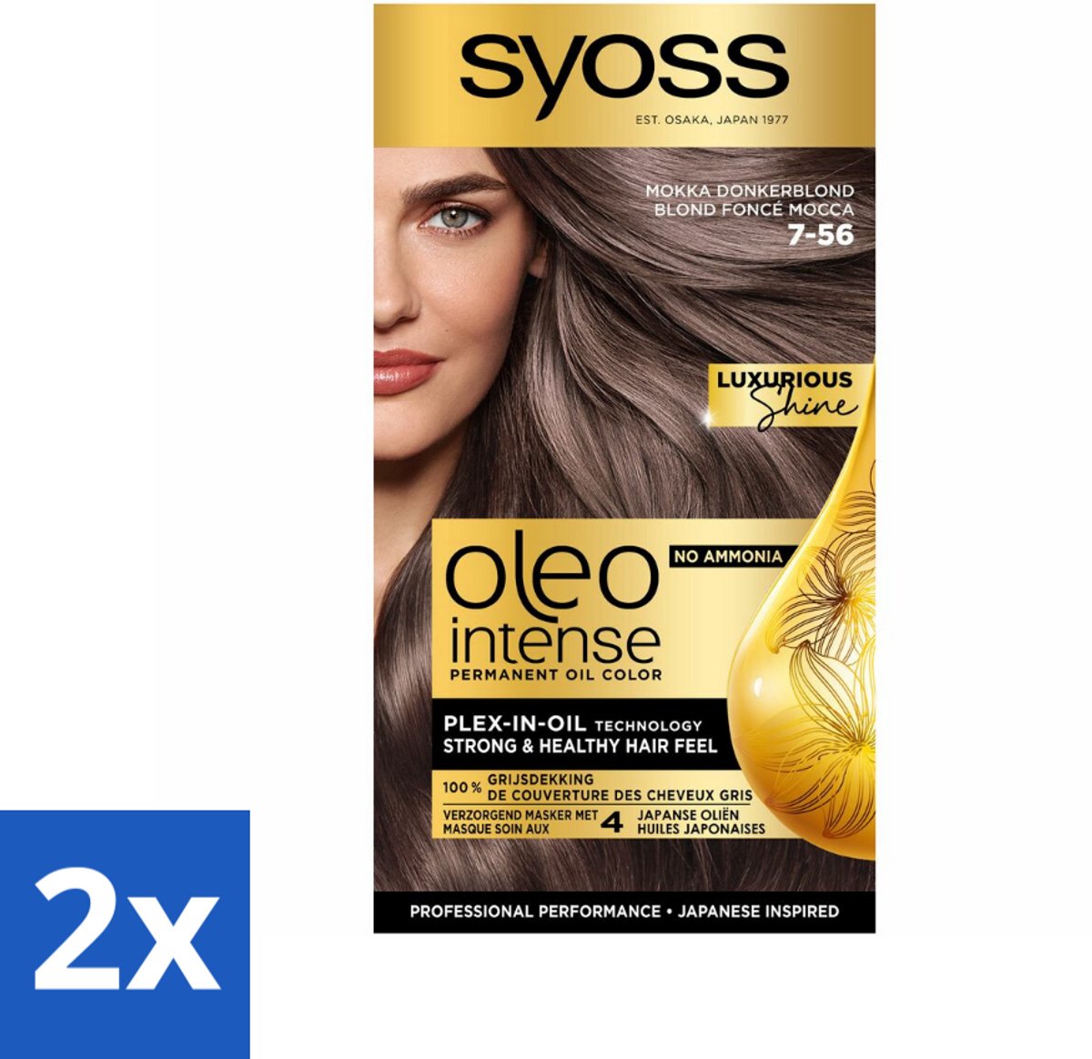 2 x SYOSS - Oleo Intense 7-56 Mokka Donkerblond - Haarverf - Zonder Ammoniak - Grijsdekking - Langdurige Kleur - Permanente Haarkleuring - Haarkleur - Haarkleur 7-56 - Olie-formule - Ammoniakvrij