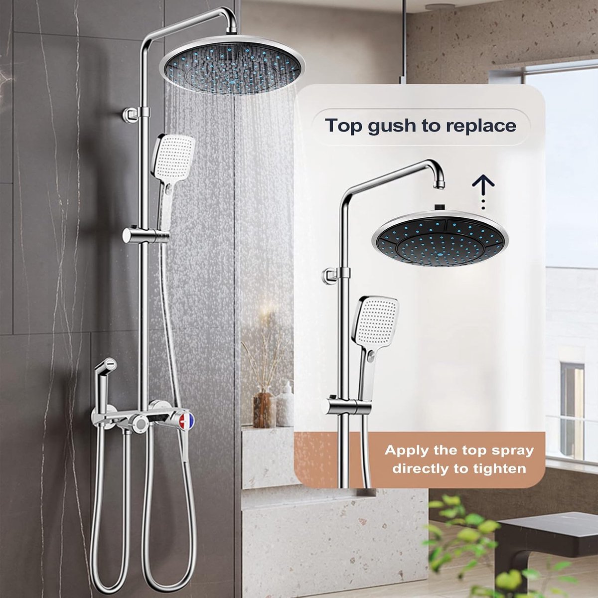 Douchekop 25 cm - kunststof rond - neerslag aangedreven - geniet van een luxe regendouche - ShopVlot