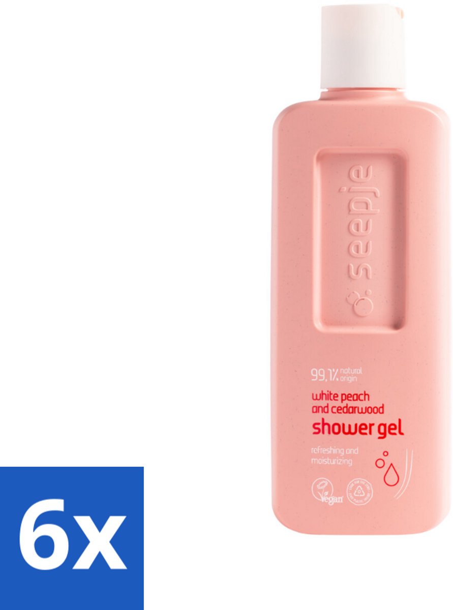 6 x Seepje - Douchegel - Natuurlijke Geur - Witte Perzik en Cederhout - 300 ml - Douchegel - Natuurlijke Douchegel - Biologische Douchegel - Douchegel Met Witte Perzik - Douchegel Met Cederhout