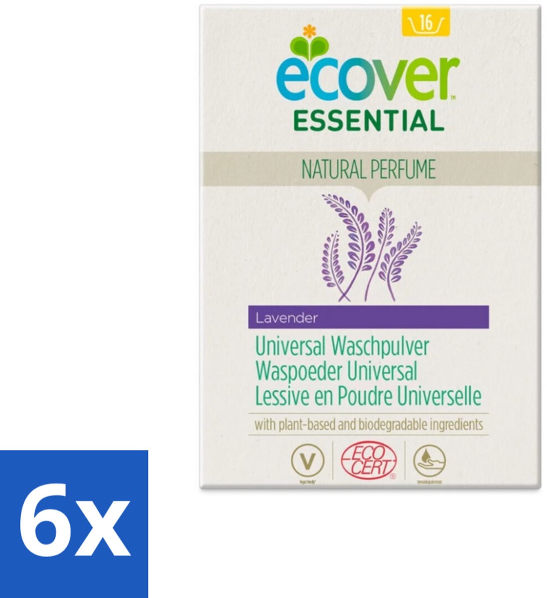 6 x Ecover - Waspoeder Essential - Universal - 1,2 kg - Waspoeder - Wasmiddel - Biologisch Waspoeder - Plantaardige Waspoeder - Waspoeder Witwas