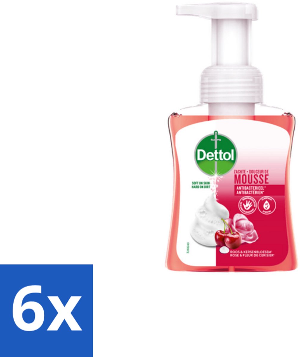6 x Dettol - Foam Handzeep - Rozen & Kersenbloesem - Zacht Mouse - 250 ml - Antibacteriële Handzeep - Schuimende Handzeep - Rozen Geur - Kersenbloesem Geur - Zachte Handzeep