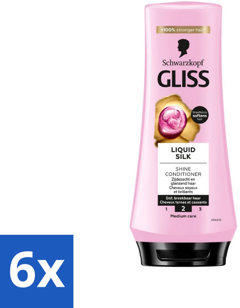 6 x Gliss - Hair Repair - Conditioner met Liquid Silk voor Zijdezacht Haar - 200 ml - Haar Conditioner - Glans Conditioner - Zijdezacht Haar - Dof Haar - Haarverzorging