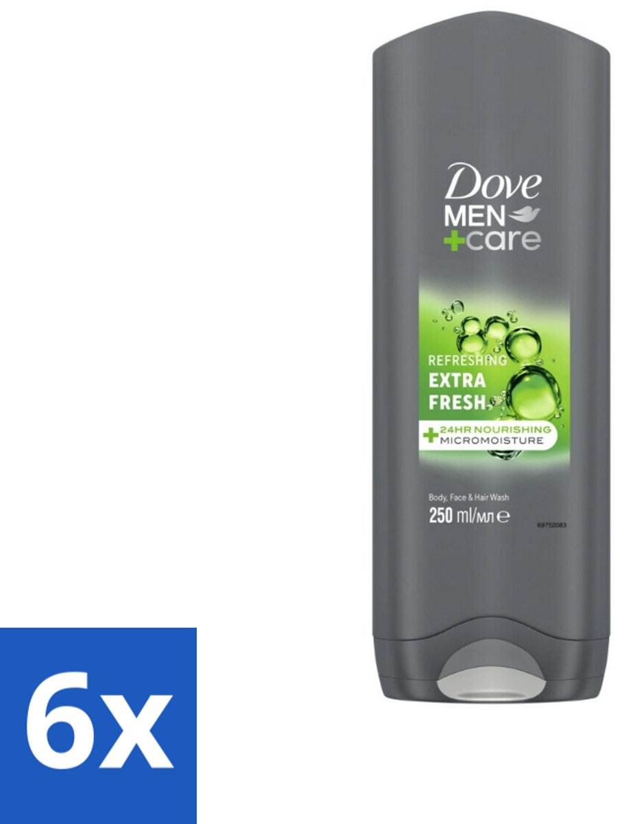 6 x Dove Men+Care Douchegel - Extra Fresh - 250 ml - Douchegel - Mannenhuid - Hydratatie - Verzorging - Frisse Geur