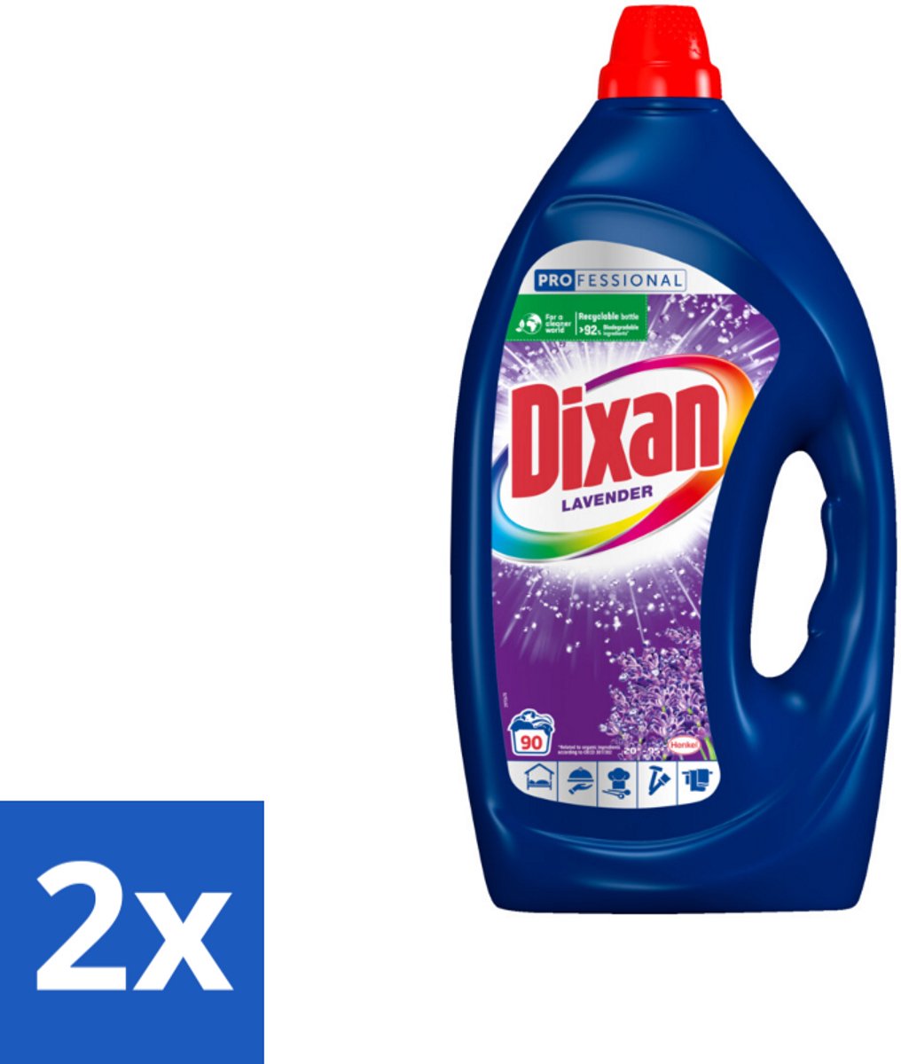 2 x Dixan - Vloeibaar wasmiddel - Fresh Lavender - Professional - 90 wasbeurten - Dixan - Wasmiddel - Lavendelgeur - Professioneel - Vloeibaar