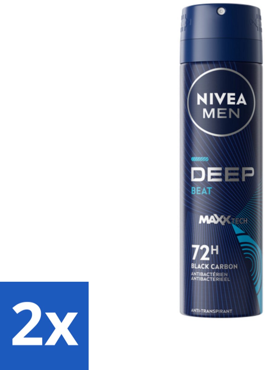 2 x NIVEA MEN - Deospray - Deep Beat - 150 ml - Anti-transpirant Spray - Zweetbehandeling - Houtige Geur - Mannelijke Geur - Droge Huid