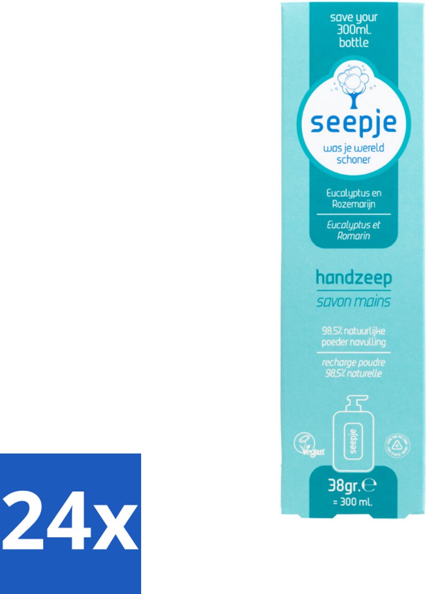 24 x Seepje - Handzeep - Natuurlijke Geur & Verzorging - Eucalyptus en Rozemarijn - Navulverpakking - 34 g - Handzeep - Navulverpakking - Eucalyptus - Rozemarijn - Natuurlijke Ingrediënten