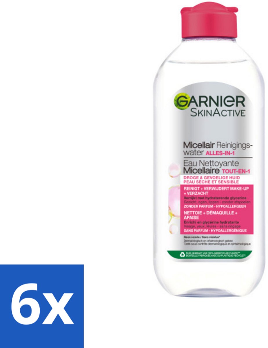 6 x Garnier - SkinActive - Micellair Reinigingswater - Droge & Gevoelige Huid - Hydraterend & Reinigend - 400 ml - Micellair Water - Reinigingswater - Droge Huid - Gevoelige Huid - Make-up Remover