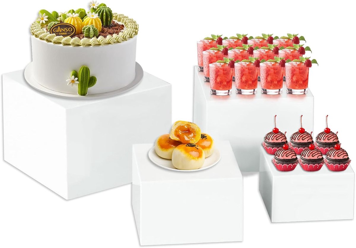 4-delige Set Acryl Buffet Stands - Nesting Display Kubussen voor Desserts en Sieraden