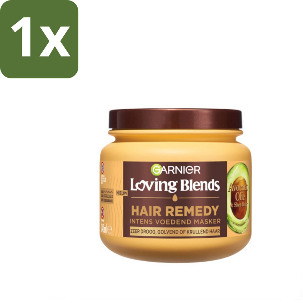 1 x Garnier - Loving Blends - Haarmasker - Avocado Olie & Shea Boter - Ultra Voedend - Golvend & Krullend Haar - 340 ml - Haarmasker - Avocado Olie - Shea Boter - Pluizend Haar - Droog Haar