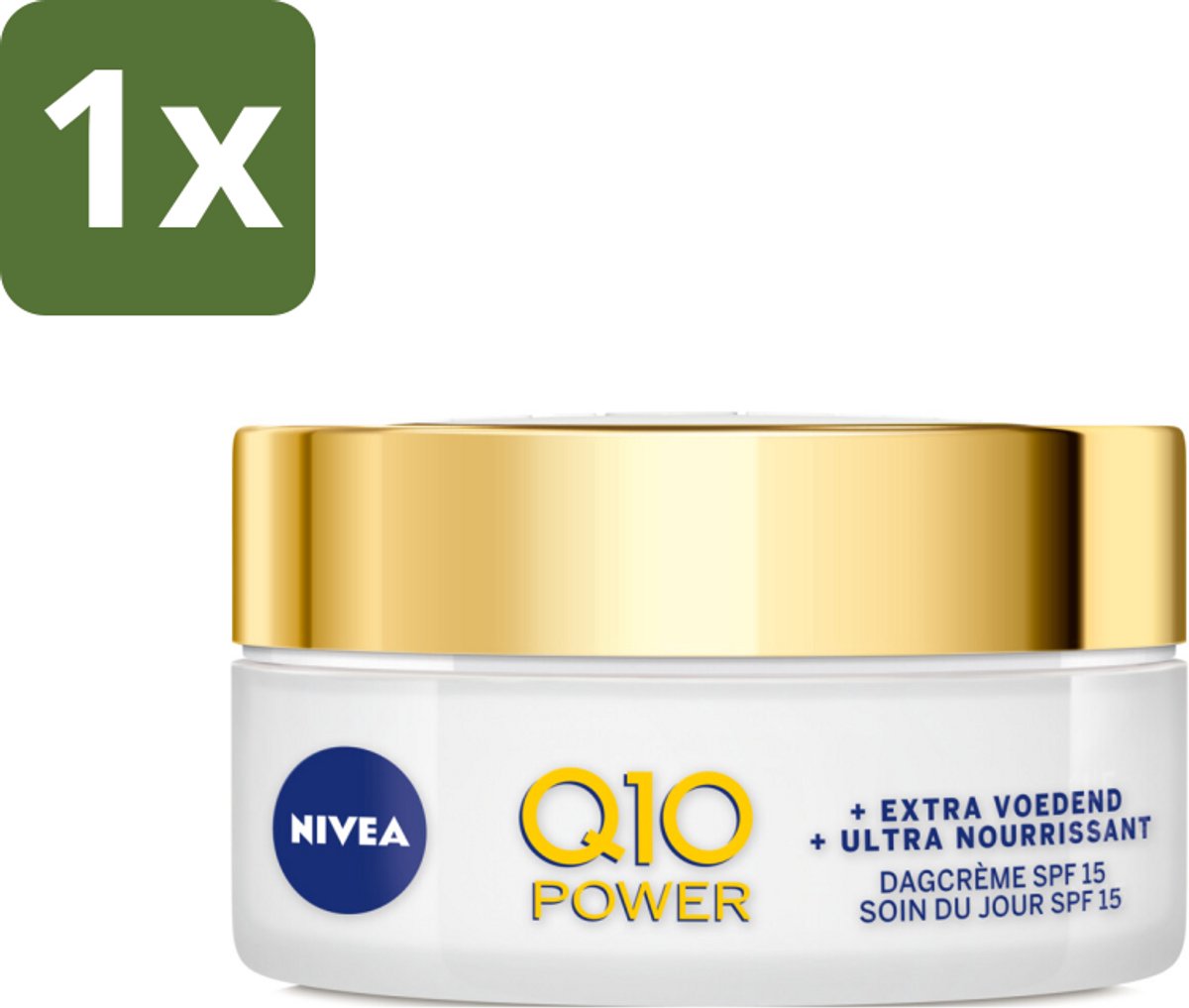 1 x NIVEA - Q10 Power Dagcrème Extra Voedend - Anti-Rimpel Crème - SPF 15 - Biologische Arganolie - Droge huid - 50 ml - Anti-rimpel Crème - Droge Huid Crème - Q10 Crème - Voedende Crème - SPF 15 Crème